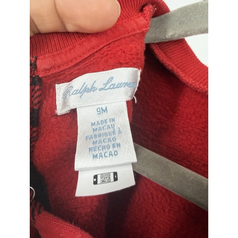 Ralph Lauren Polo Bear Red Plaid Fleece Coverall Sleeper Infant 9 Months